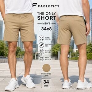Fabletics The Only Short Mens 34 Dark Twill Khaki Tan Flat Front SO2500585-1726
